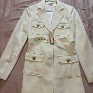 Fashion Nova Cream Belted Trench Coat with Gold Buttons